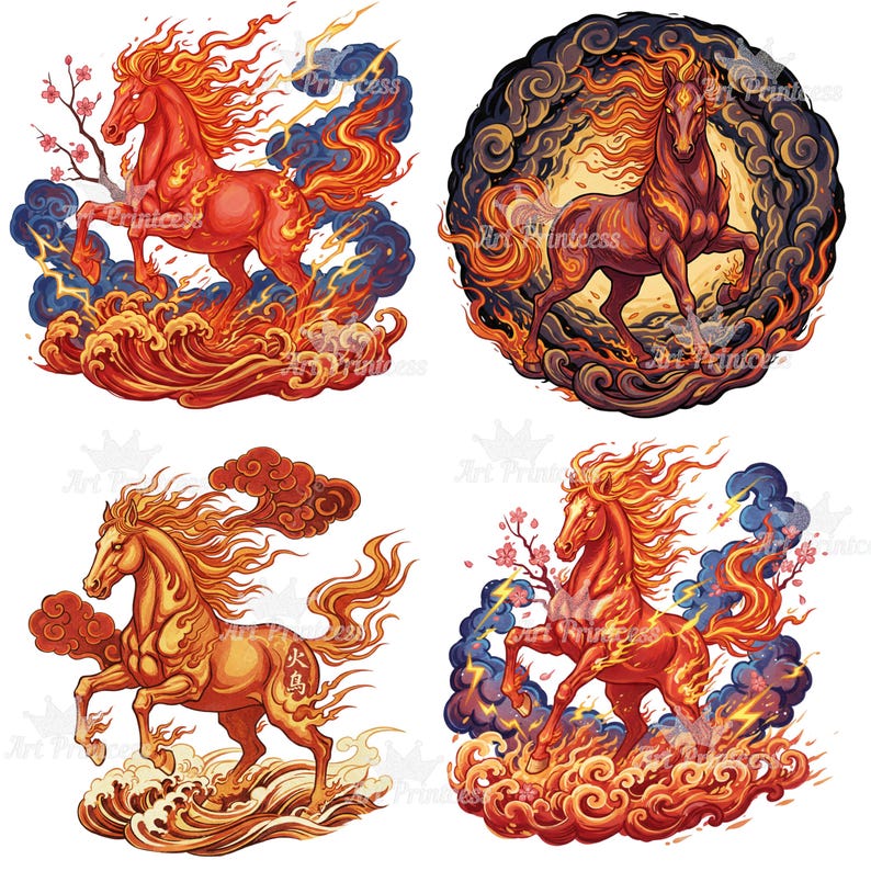 36 Fire Horse Chinese Zodiac Clipart PNG 2026 Year of the Horse Bundle ...