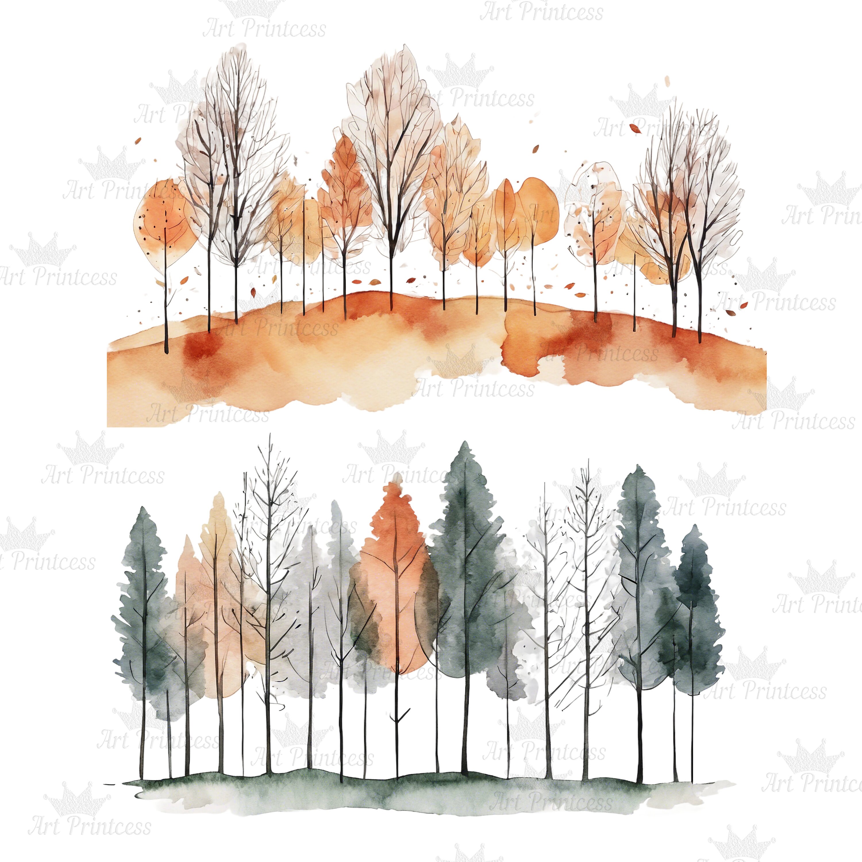 Tree Clutter Borders1 Minimalist Watercolor Tree Borders Clipart PNG Forest Trees Overlays ...