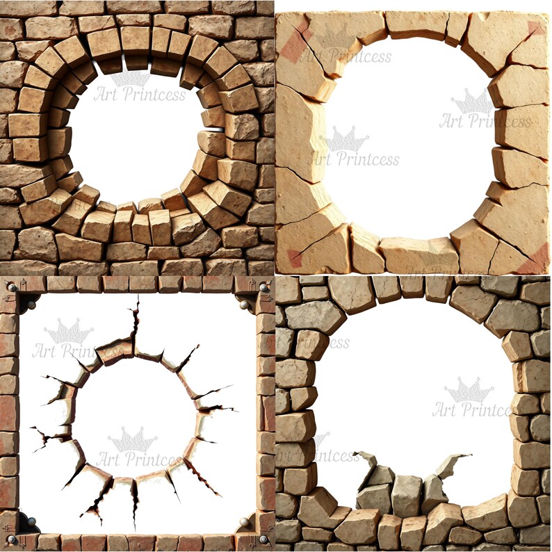 Grunge Wall Crack Hole 3d Effect Border Frame PNG Cracked Breakthrough ...
