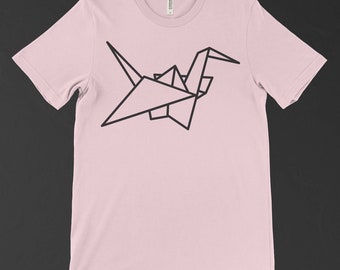 Origami Crane T-Shirt, Folded Paper Bird Graphic Tee, Geometric Crane Shirt