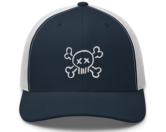 Skull Trucker Hat, Skull Hat, Skull Hat, Geborduurde Skull and Cross Bones Trucker cap