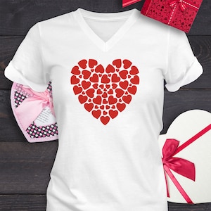 Cute Red Hearts V-Neck T-Shirt, Hearts in shape of a Heart Unisex Short Sleeve TShirt, Valentine&#39;s Sweet Heart VNeck Tee, Red Heart Shirt