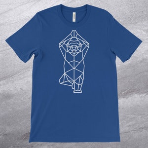 Geometric Bear in Tree Pose T-Shirt, Abstract Yoga Bear Graphic Tee, Fragmented Bear doing Yoga Top