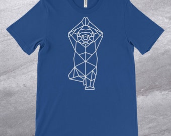 Geometric Bear in Tree Pose T-Shirt, Abstract Yoga Bear Graphic Tee, Fragmented Bear doing Yoga Top