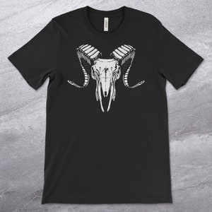 GOAT Skull Graphic Tee, Cool Skull T-Shirt, Horned Skull Shirt