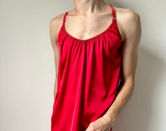 Hot Red Satin- Silk Men Nightgown For Sissy Femboy Lingerie, Crossdresser Nightgown, Red Satin- Silk Nightgown, Sissy Satin Nightgown