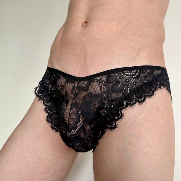 Cute Black Lace Crossresser Panties Sheer panties for men Femboy Lingerie, Sheer Lace panties, Panties for Sissy,  Crossdresser Panties