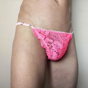 Delicate Pink Panties, Men Lingerie, Sheer panties for men, Sheer Lace panties, Panties for Sissy, Man Thong, Crossdresser Panties image 3