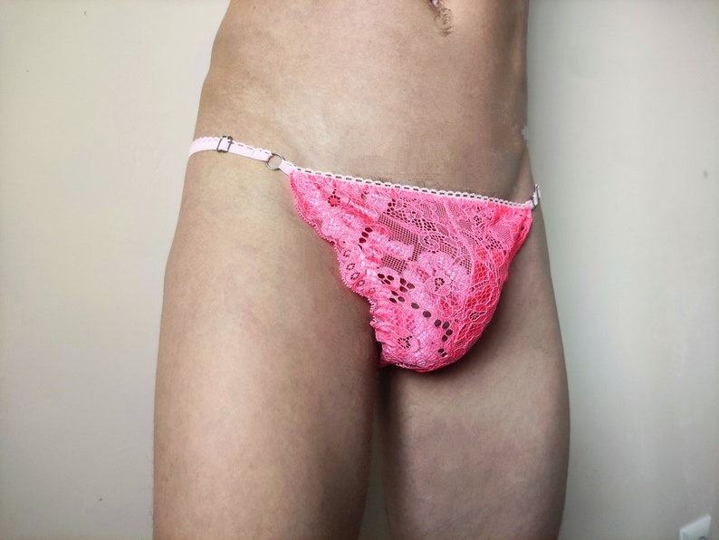 Delicate Pink Panties, Men Lingerie, Sheer panties for men, Sheer Lace panties, Panties for Sissy, Man Thong, Crossdresser Panties image 3
