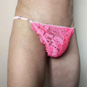 Delicate Pink Panties, Men Lingerie, Sheer panties for men, Sheer Lace panties, Panties for Sissy, Man Thong, Crossdresser Panties image 4