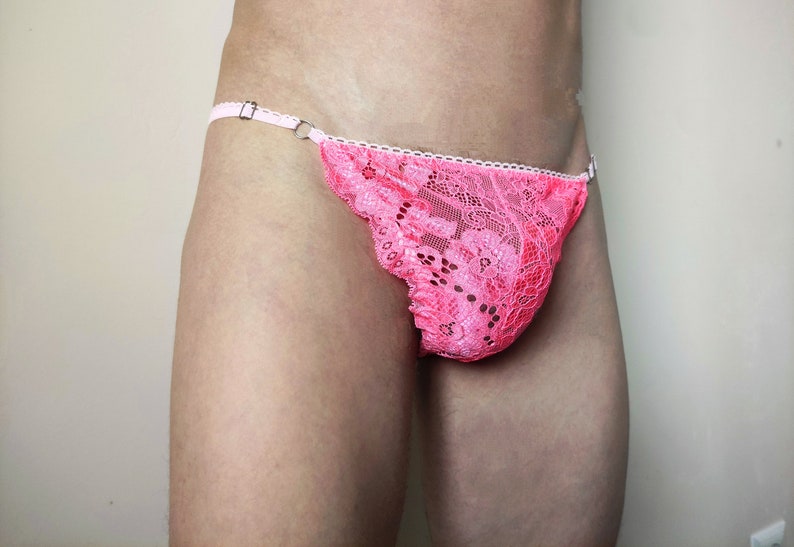 Delicate Pink Panties, Men Lingerie, Sheer panties for men, Sheer Lace panties, Panties for Sissy, Man Thong, Crossdresser Panties image 4