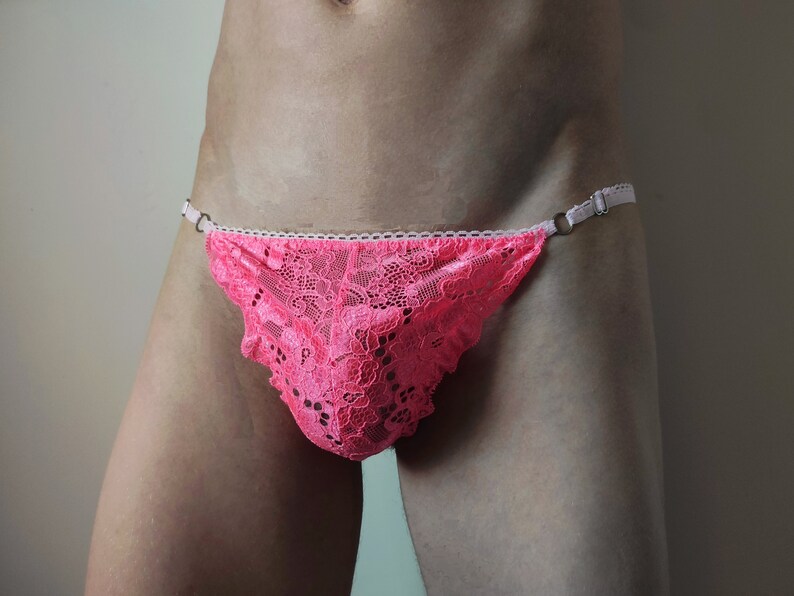 Delicate Pink Panties, Men Lingerie, Sheer panties for men, Sheer Lace panties, Panties for Sissy, Man Thong, Crossdresser Panties image 5