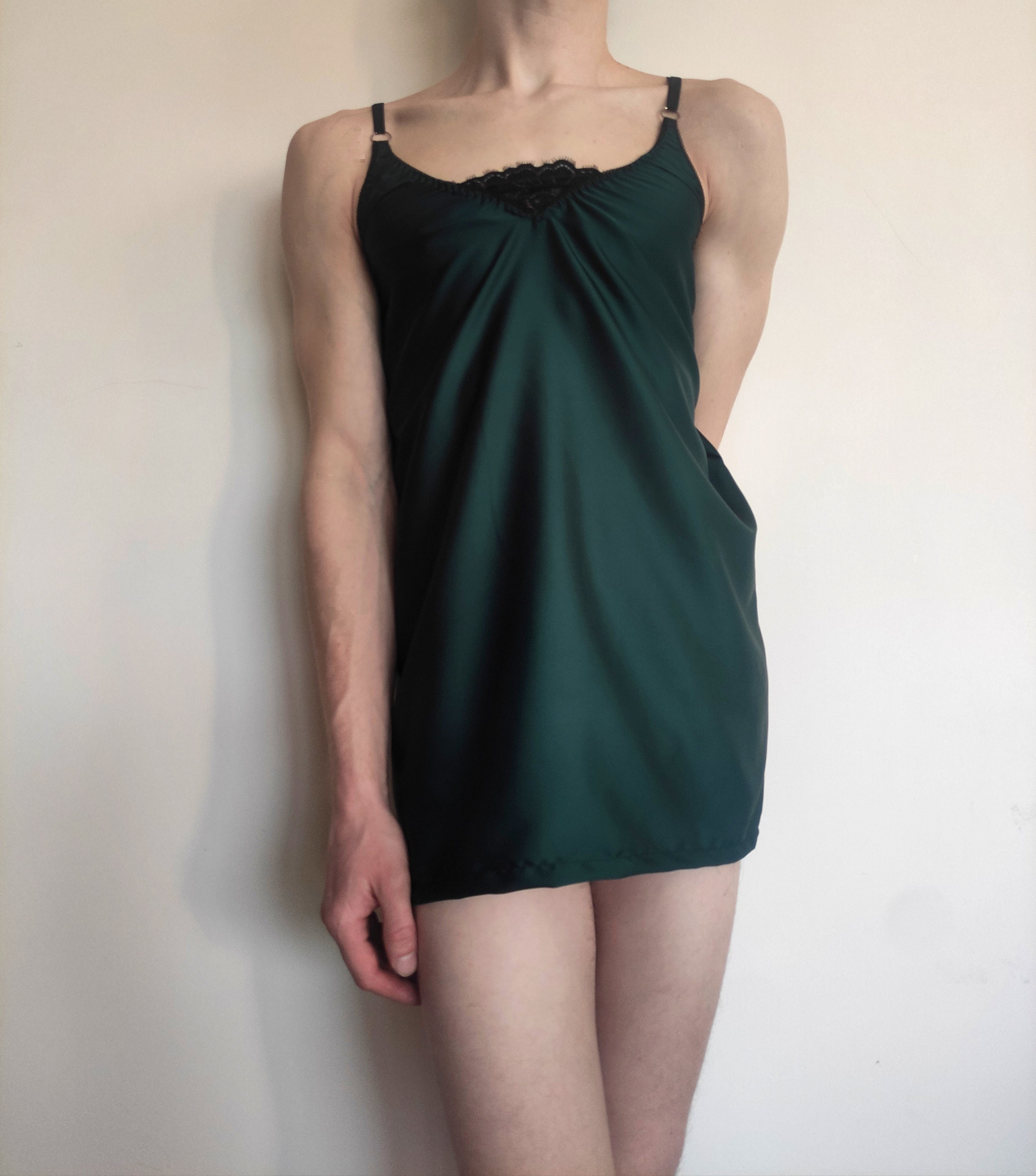 Dark Green Satin Silk Men Nightgown With Satin Silk Thong Etsy