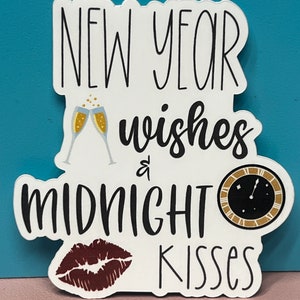 Souhaits du Nouvel An et bisous de minuit. Sticker, aimant ou sticker pour voiture
