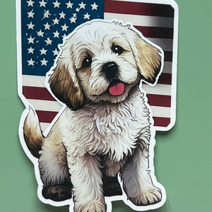 Chiot drapeau américain. Joyeux 4 juillet - Sticker ou aimant