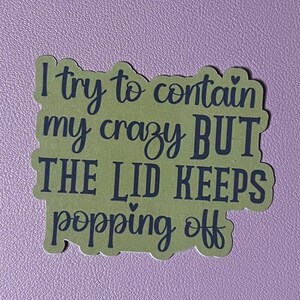 I tried to contain my crazy, but the lid keeps popping off Sticker.
