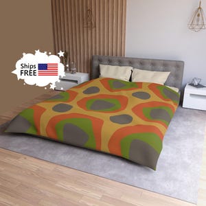 Mid Century Modern Duvet Cover DESERT pattern olive green and orange