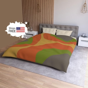 Mid Century Modern Duvet Cover DESERT olive green and orange