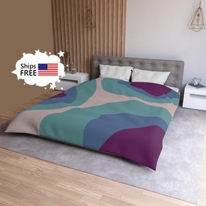 Mid Century Modern Duvet Cover BONITA blue and lilac