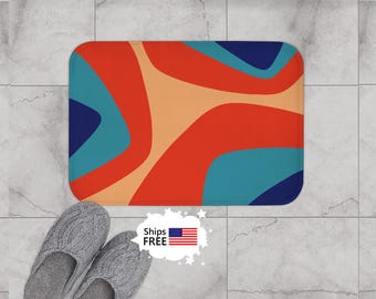 Moderne badmat uit het midden van de eeuw OASIS marineblauw en rood