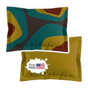 Mid Century Modern Pillow Sham RANCHO brown and teal