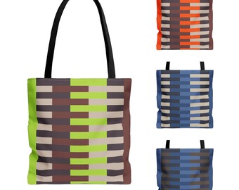 Geometric Tote Bag CONFETTI lime and orange & MARINE beige and gray
