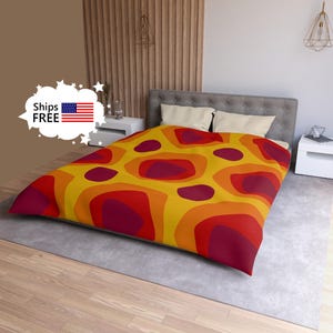 Mid Century Modern Duvet Cover JOSHUA pattern red and yellow