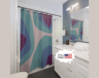 Cortina de ducha moderna de mediados de siglo BONITA azul y lila