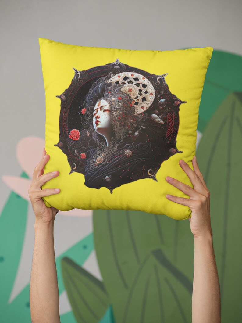 Geisha Pillow Charming Japanese Pillow With Sakura Flowers, Kawaii Sofa Cushion for Anime
