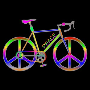 Bicycle in rainbow colors with peace sign for women and men T-shirt. Freedom not only for peacemakers a great gift