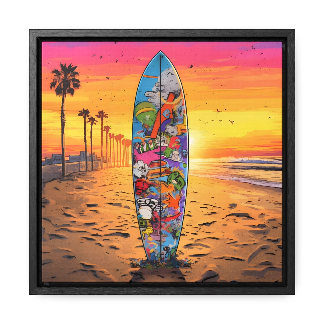 Graffiti Surfboard Framed Wall Art, Surfboard Art, Beach Wall Art