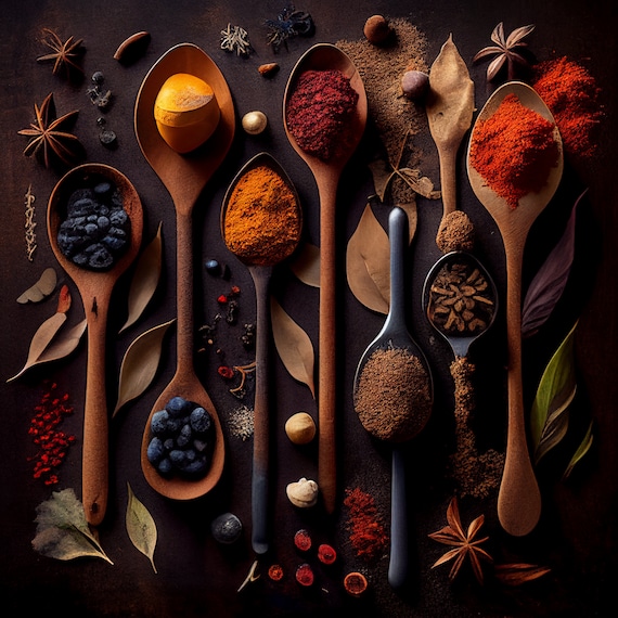 Kitchen Spices Canvas Art, Spoons Spices Print