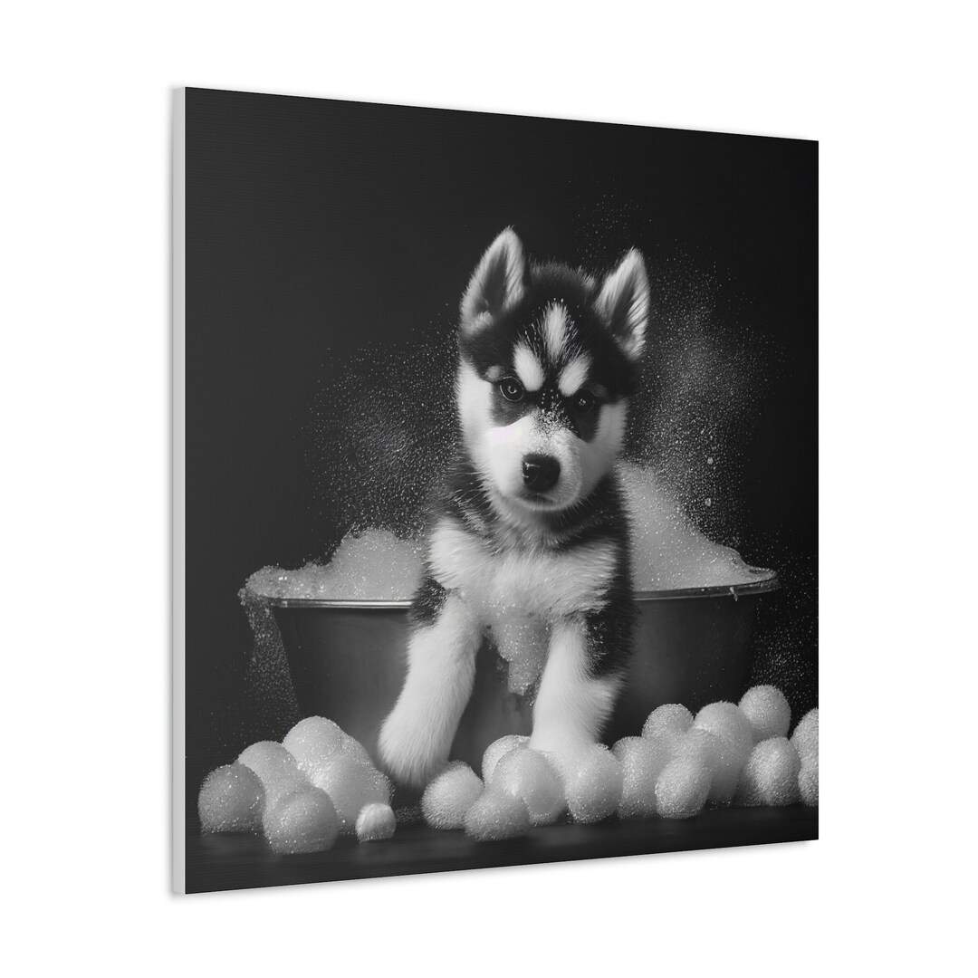 Husky in Bathtub Wall Art, Husky, Husky Art, Dog Art, Dog in Bathtub