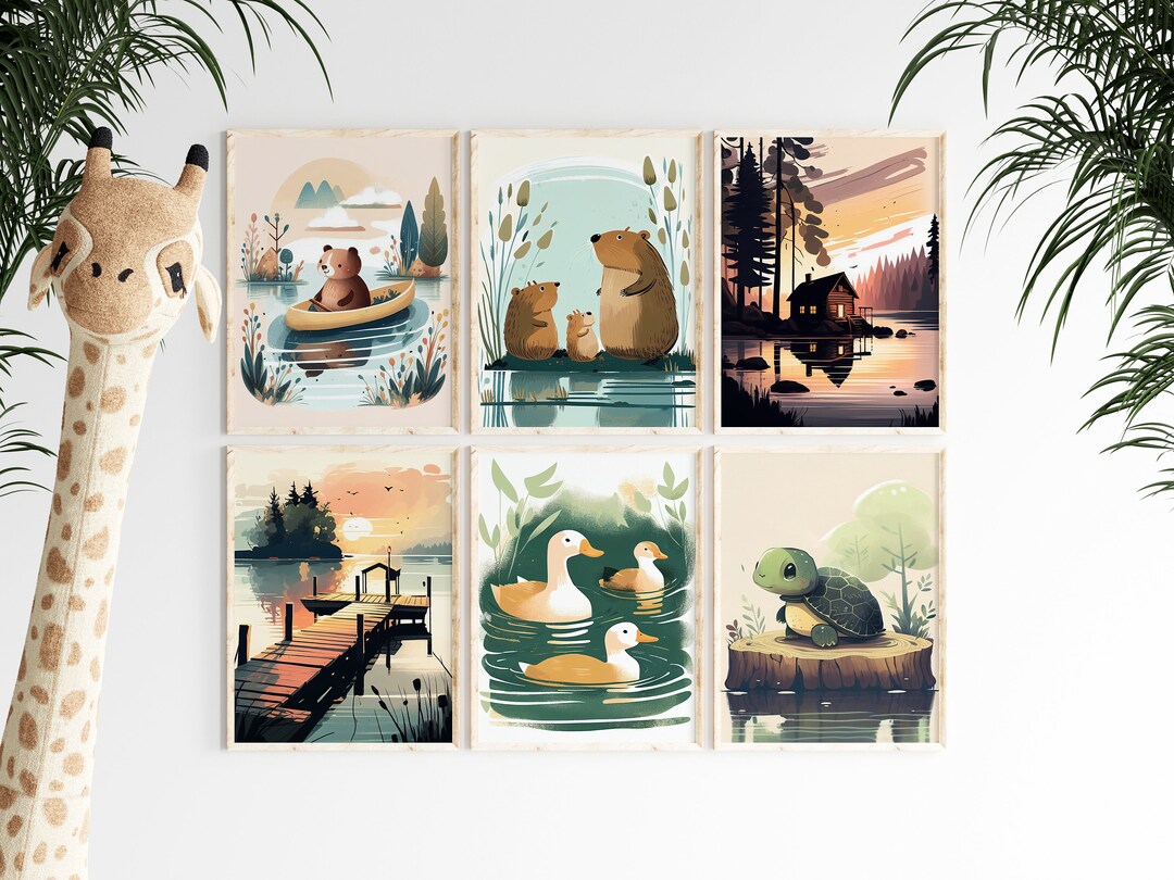 Lake Themed Nursery Wall Art Set of 6 Prints Lake Themed Etsy