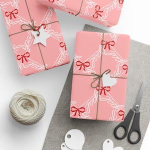 October Birthstone Wrapping Paper, Pink Opal Bows with Morse Code