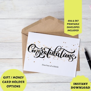 Félicitations Fils de pute Carte imprimable Drôle Félicitations Téléchargement instantané Carte numérique Adulte Humour Ami Graduation Carte imprimable