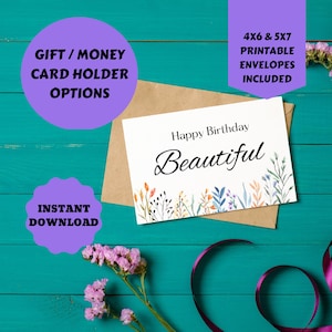 Happy Birthday Schöne herunterladbare Karte digitale Karte Blumen Geburtstagskarte für Sie Freundin Mama blumen druckbare Briefumschlag