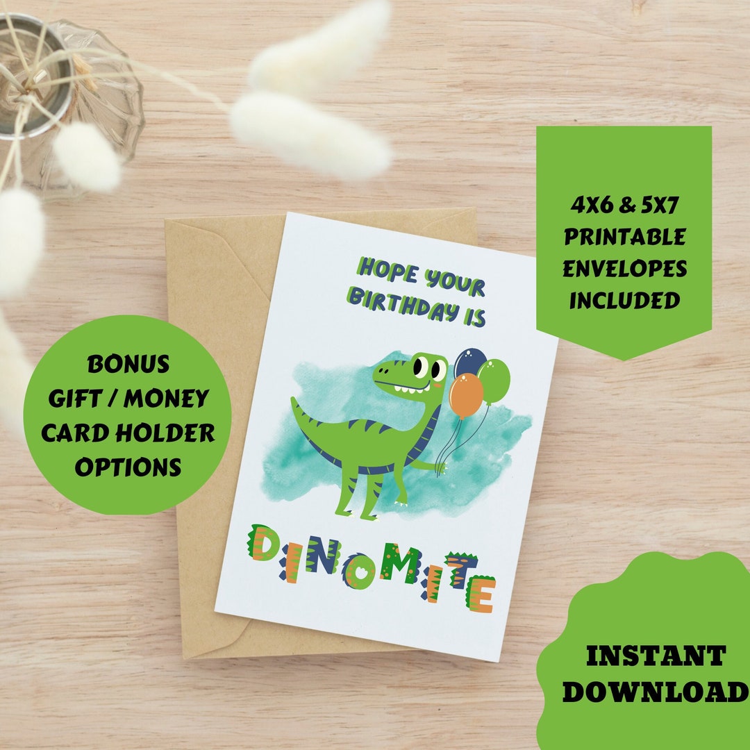 Printable Dinosaur Card Happy Birthday Kids Card Downloadable Card ...