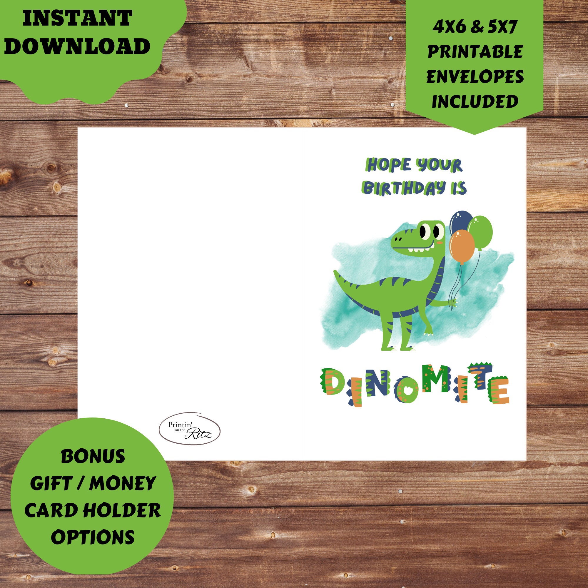 Printable Dinosaur Card Happy Birthday Kids Card Downloadable Card ...