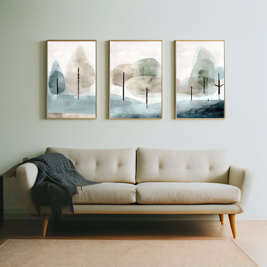 Triptych Trees Wall Art Modern 3 Piece Abstract Forrest Art Etsy