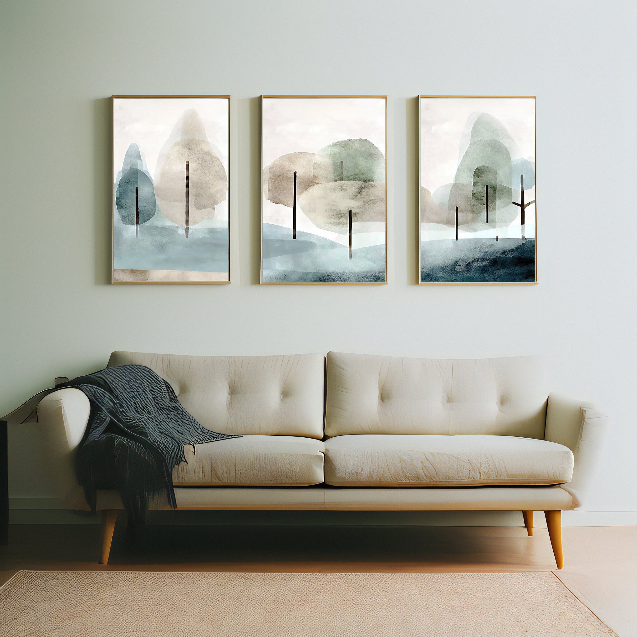 Triptych Trees Wall Art Modern 3 Piece Abstract Forrest Art Etsy