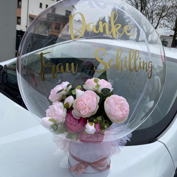 Blumengeschenk Box, Blumen im Ballon, Bubble Geschenk, Geschenkidee für Muttertag, Ich liebe dich Geschenk, personalisiertes Ballongeschenk