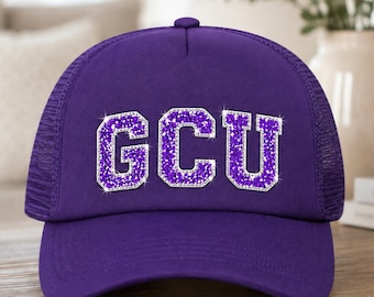Boné de beisebol GCU Sparkle Trucker com strass e glitter roxo - Presente para mães - Universidade Grand Canyon