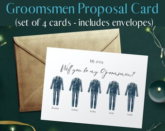 Custom Groomsman | Best Man Proposal Card (Set of 4) Will you be my Bridesmaid | Groomsman | Maid of Honor | Proposal card - WE PRINT!