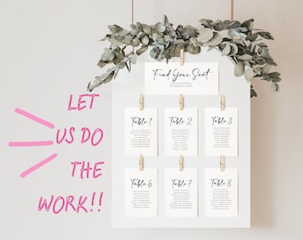 PRINTED Wedding Seating Chart - We Do The Work! Table Numbers Wedding Place Cards Reception Hanging Seat Wedding Table Guest Seating Chart