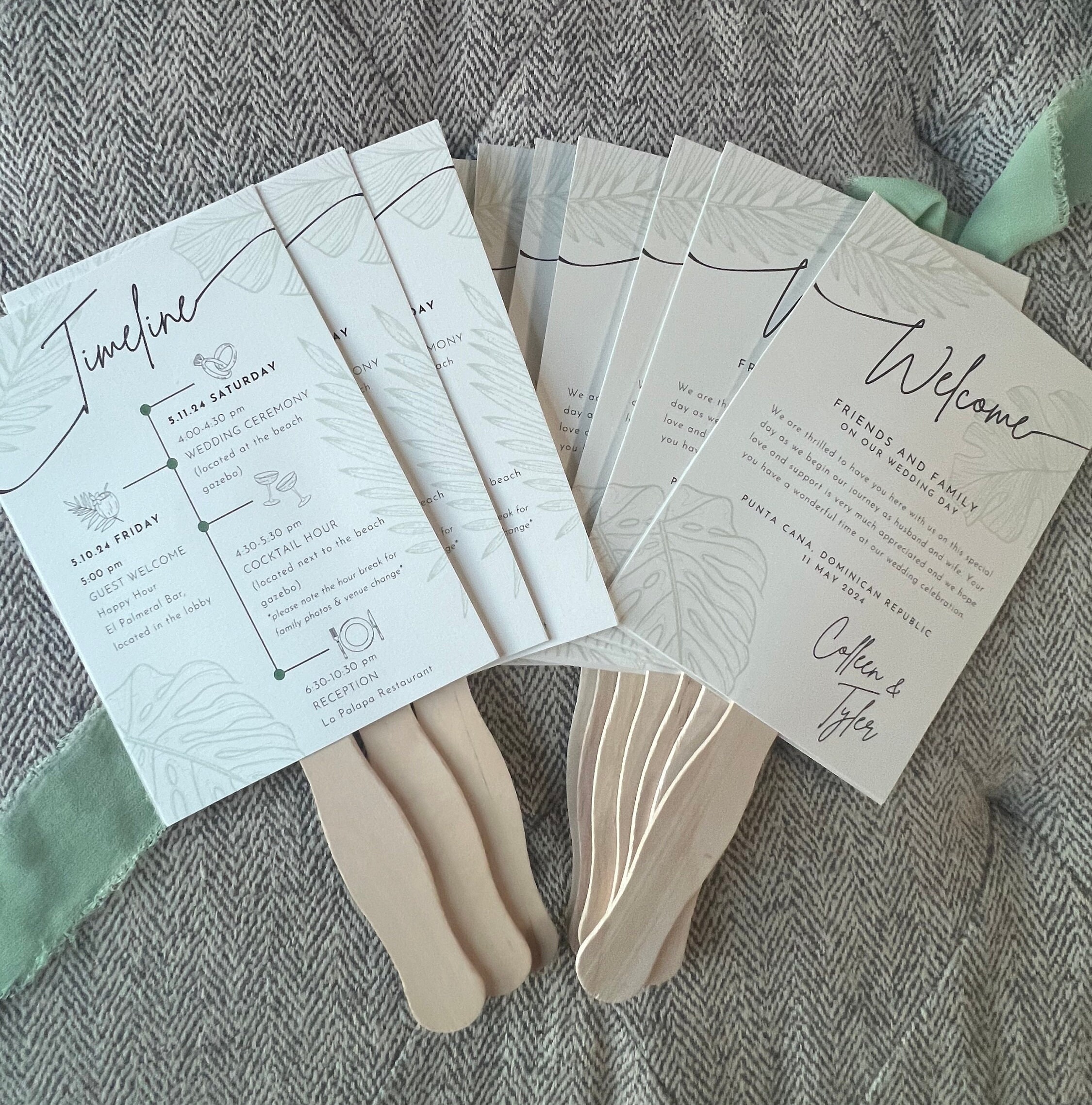 PRINTED & ASSEMBLED Wedding Program Fan w/ Seating Chart Reception Dinner