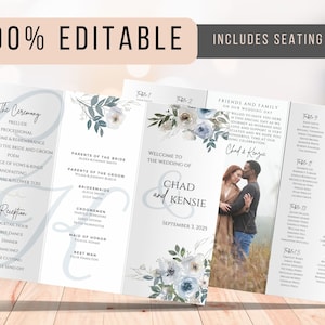 Digital Template Trifold Wedding Program Template With Wedding Seating Chart Ceremony Program Wedding Day Wedding Itinerary Schedule Events