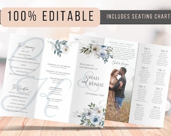 Digital Template Trifold Wedding Program Template With Wedding Seating Chart Ceremony Program Wedding Day Wedding Itinerary Schedule Events