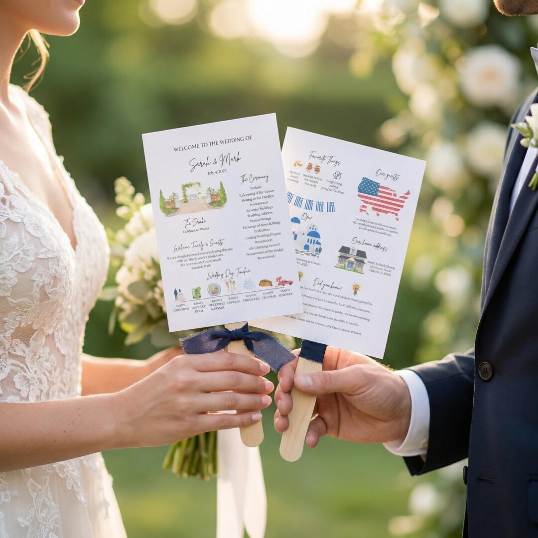 PRINTED & ASSEMBLED Wedding Program Fan W/ Seating Chart Reception ...
