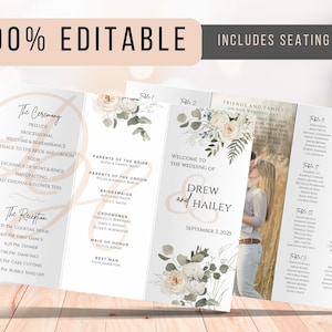 Digital Template Trifold Wedding Program Template With Wedding Seating Chart Ceremony Program Wedding Day Wedding Itinerary Schedule Events